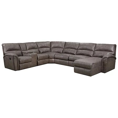 Casual 4-Piece Power Reclining Sectional with RAF Chaise and USB Ports